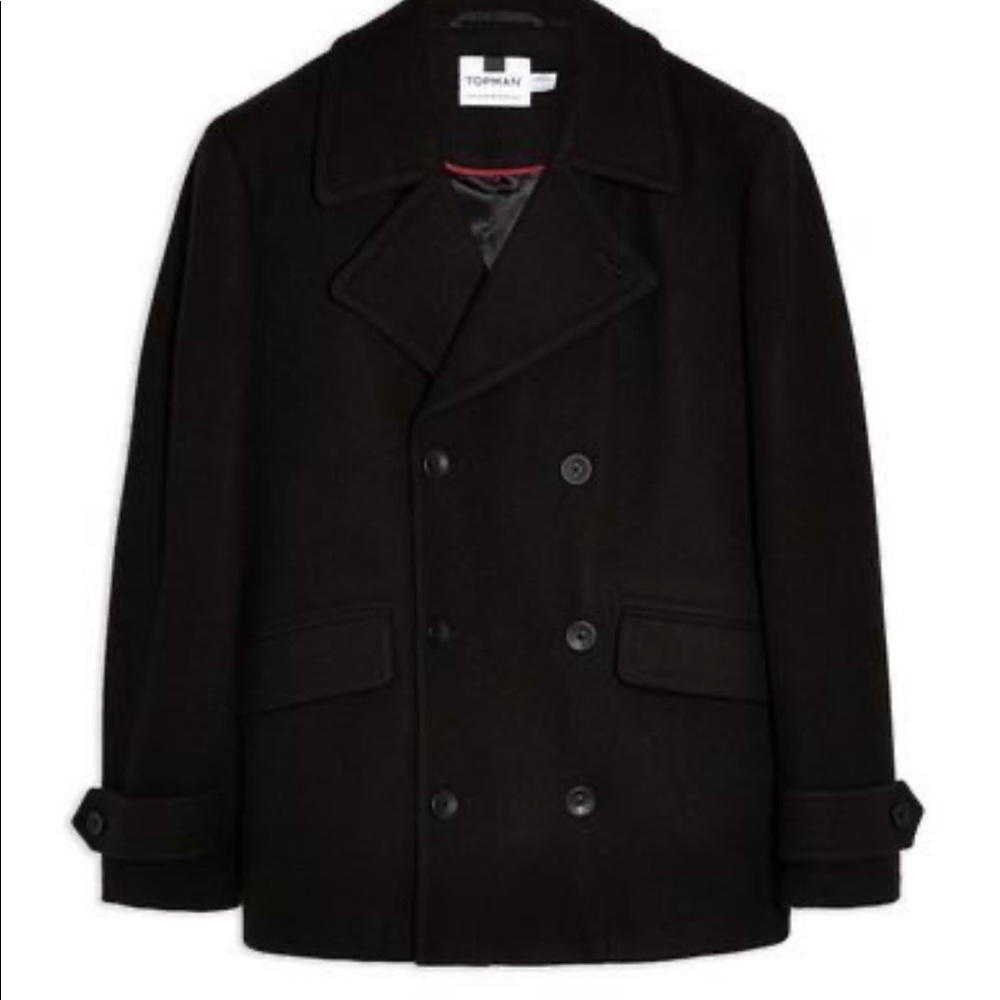 Topman black wool coat double breasted
